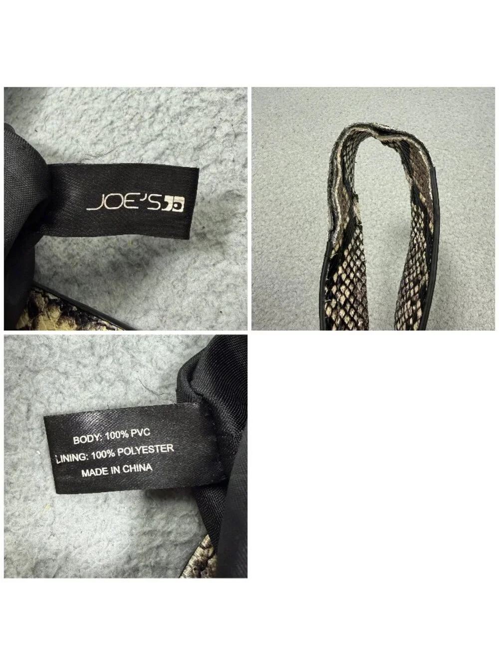 Joes Jeans Bag Large Grey Faux Snake Skin Hobo Shoulder Tote Purse Handbag